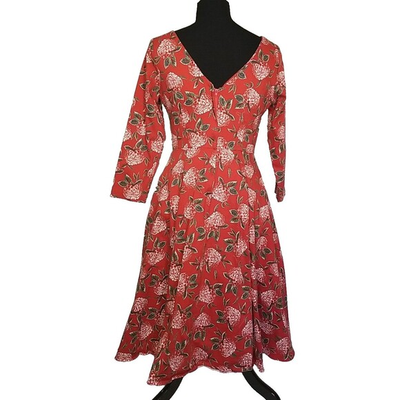 Collectif Vintage London Dress US M(8) UK 12 Fit & Flare Red Floral          T29 - Picture 3 of 8